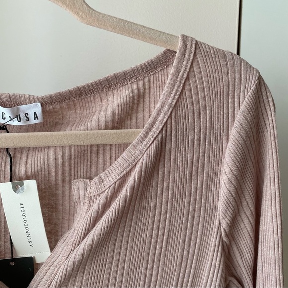Anthropologie Blush Pink Ribbed Henley Top NWT Size L Boho - Picture 6 of 6